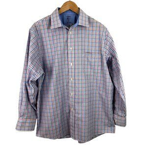 Chaps Coolmax Mens Reg Fit 16-1/2, 32-33 L Red White Blue Check Button Up Shirt